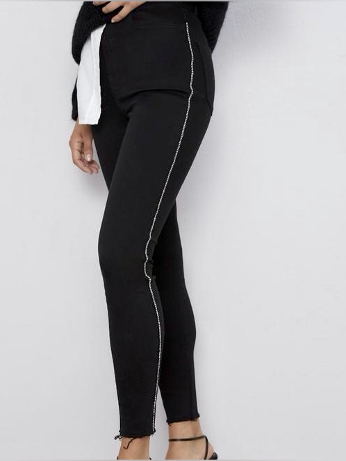 Brand New Zara Skinny Black Jeans With Diamonds On Sides